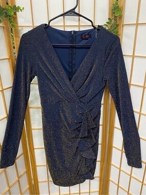 Five Star Navy with Gold Lurex Ruffle Wrap Dress